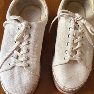 Cream Canvas Lace-Up Sneakers